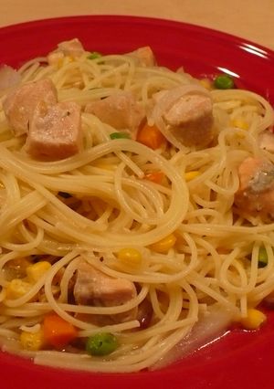 新玉ねぎと鮭をパスタで食べる。-レシピのメイン写真