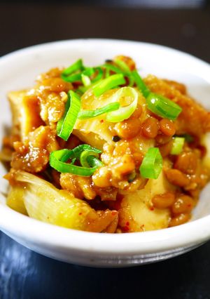 大豆製品！厚揚げ･納豆･白葱の味噌煮込み-レシピのメイン写真