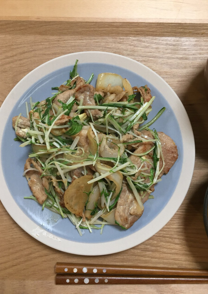 水菜と豚肉のめんつゆマヨ炒め-レシピのメイン写真