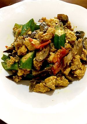 ナスとオクラと鶏ひき肉のカレー炒め-レシピのメイン写真