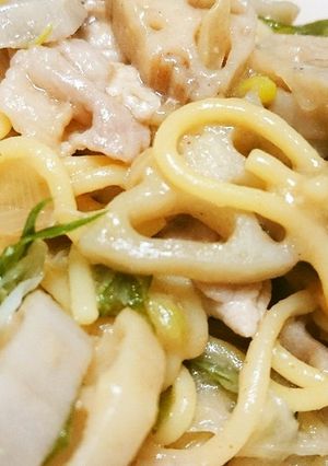 レンコンとネギの和風パスタ-レシピのメイン写真
