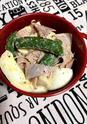 ハムとスナップえんどうのゆで卵サラダ-レシピのメイン写真