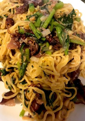 ホタルイカと春菊の和風塩焼きそば-レシピのメイン写真