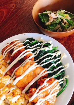 ナゲット、つくねの残りで♪テリヤキ3色丼-レシピのメイン写真
