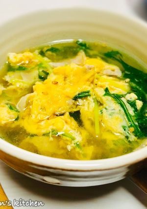 シャキうま！水菜とたまごの和風なスープ-レシピのメイン写真
