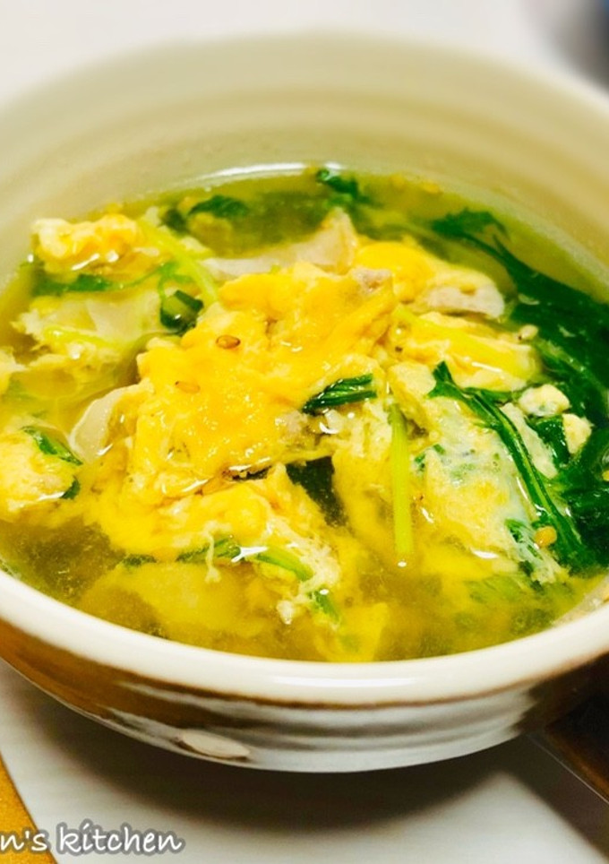 シャキうま！水菜とたまごの和風なスープ-レシピのメイン写真