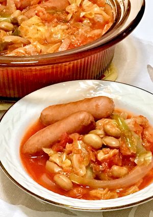 福豆入り♪キャベツとお豆のトマト煮込み-レシピのメイン写真