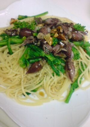 ほたるいかと菜の花のガーリックパスタ♪-レシピのメイン写真