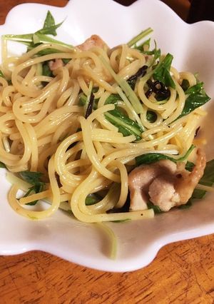 鶏肉と水菜の和風パスタ-レシピのメイン写真