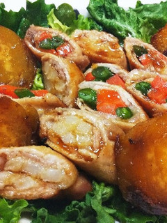 巻いて焼くだけ簡単肉巻き野菜♪焼き芋添え-レシピのメイン写真