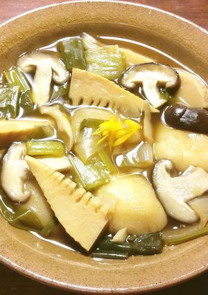 葉玉葱、きのこ、筍、餅麩の煮物-レシピのメイン写真