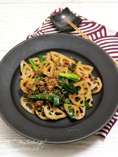 蓮根と挽き肉の甘辛炒め。-レシピのメイン写真