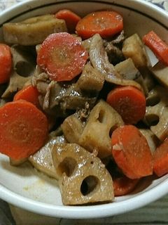 蓮根と人参と豚こま肉の煮物-レシピのメイン写真