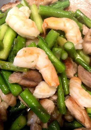 アスパラと鶏と海老の塩炒め-レシピのメイン写真
