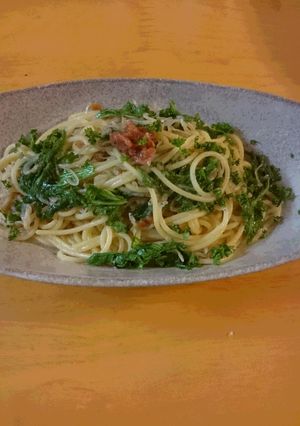 わさびとわさび菜の和風スパゲティー-レシピのメイン写真
