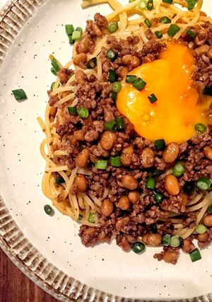 簡単◎ひき肉と納豆のピリ辛パスタ-レシピのメイン写真