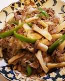 牛肉とエリンギの冷麺つゆ炒め