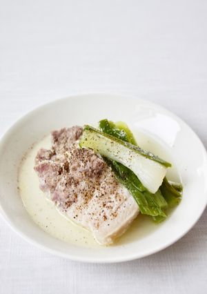 塩麹豚で簡単【豚と葉にんにくの煮込み】-レシピのメイン写真