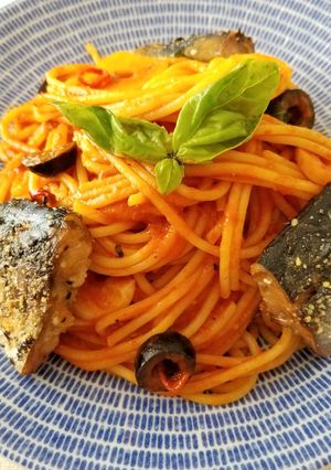 鯖缶とジュースで　焼鯖のトマトパスタ-レシピのメイン写真