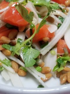 納豆サラダ★パクチーと新玉ねぎとお刺身で-レシピのメイン写真