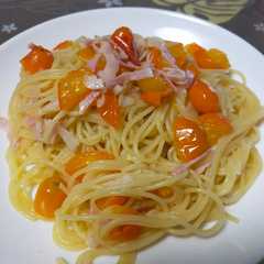 รูปของ ベーコンとミニトマトのパスタ