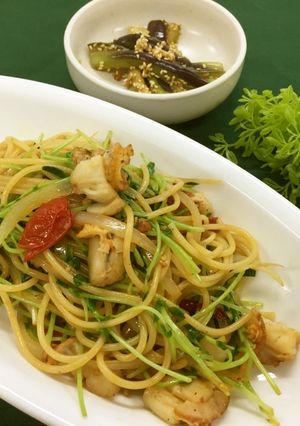 帆立と豆苗のスパゲティ（健康食）-レシピのメイン写真