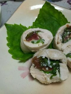 鶏ささみ肉の梅チーズ大葉巻き蒸し-レシピのメイン写真