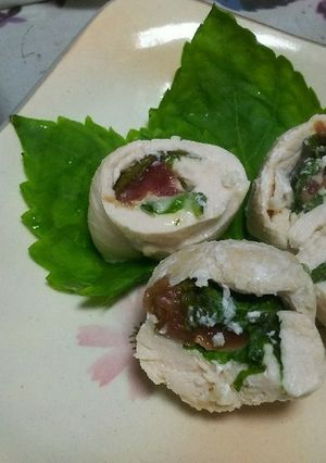 鶏ささみ肉の梅チーズ大葉巻き蒸し-レシピのメイン写真