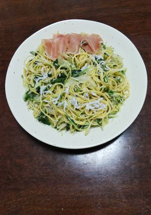 水菜、新玉ねぎ、しらすのスパゲｯティ-レシピのメイン写真