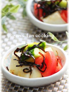 トマト・胡瓜・長芋のわさび塩昆布和え-レシピのメイン写真