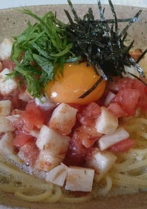 長芋とトマトとチーズのカルボナーラ風-レシピのメイン写真