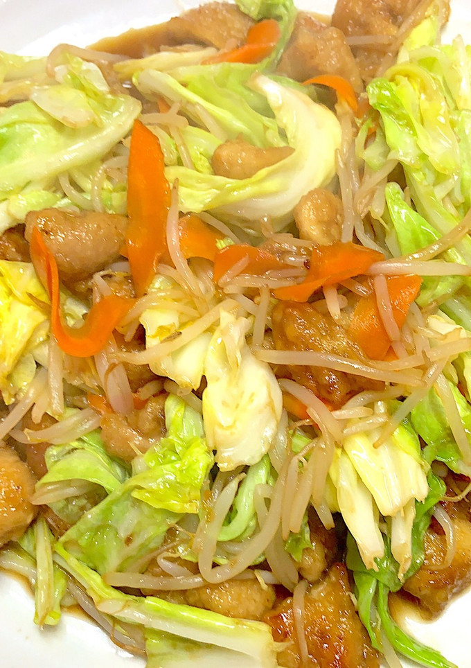 油不使用の甘酢鶏皮と野菜炒め-レシピのメイン写真