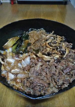 梨湖の時短割り下豚こますき焼き-レシピのメイン写真