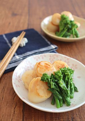 菜の花とほたて貝のバター醤油ソテー-レシピのメイン写真