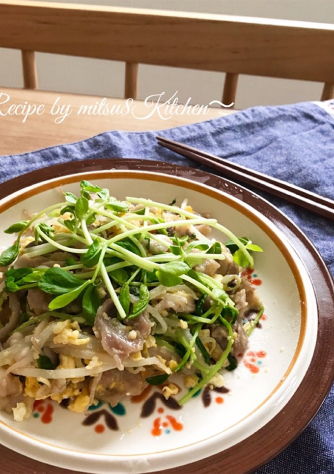 簡単！豚こまもやし豆苗と卵の中華炒め-レシピのメイン写真