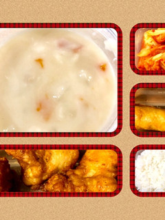 男弁当10分 シチュー、唐揚げ、春巻き-レシピのメイン写真