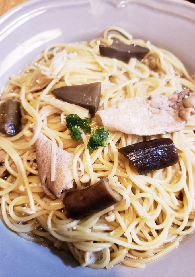 なすの煮浸しリメイク！簡単和風スープスパ-レシピのメイン写真
