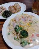 ミックスベジタブル出汁豆乳シチューパスタ