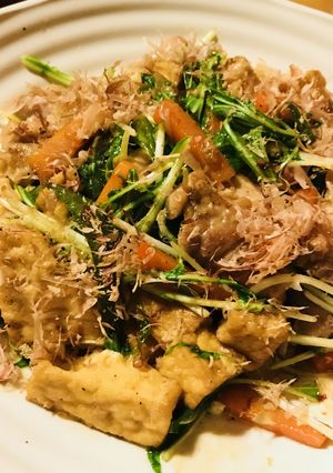 鶏肉と厚揚げ&水菜のオイスターソース炒め-レシピのメイン写真