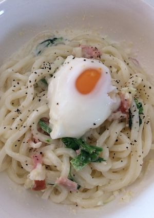 簡単本格！ 濃厚味噌カルボナーラうどん-レシピのメイン写真