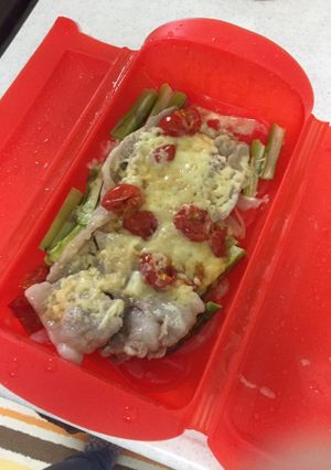 ルクエで７分豚バラとアスパラのチーズ焼き-レシピのメイン写真
