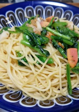 調味料2つ☆菜の花とホタテのパスタ-レシピのメイン写真