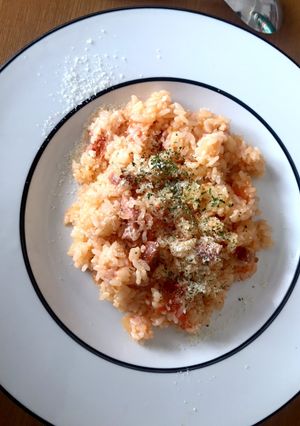 フライパンでトマトリゾット風一人ランチ-レシピのメイン写真