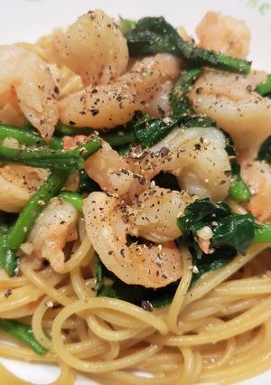 簡単♥えびと有機ほうれん草の和風パスタ♪-レシピのメイン写真