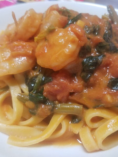 エビとほうれん草のトマトクリームスパ-レシピのメイン写真
