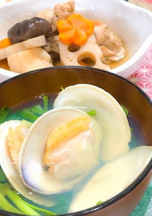 ひな祭り！せりとハマグリのお吸い物-レシピのメイン写真