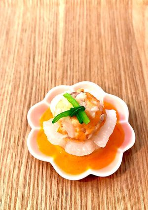簡単黄味噌！大根器の信州サーモン蒸真薯-レシピのメイン写真