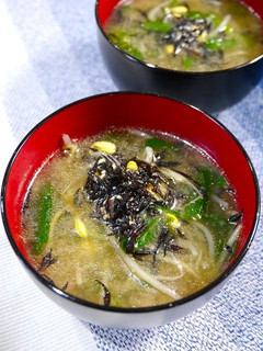 痛風対策!ひじきとニラもやしのお味噌汁-レシピのメイン写真