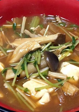 豆苗とたっぷりキノコの食べる お味噌汁-レシピのメイン写真