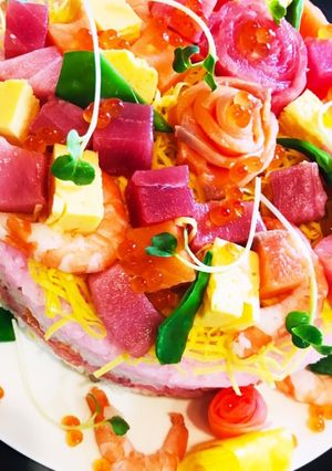 豪華な豪華なケーキ型ちらし寿司-レシピのメイン写真